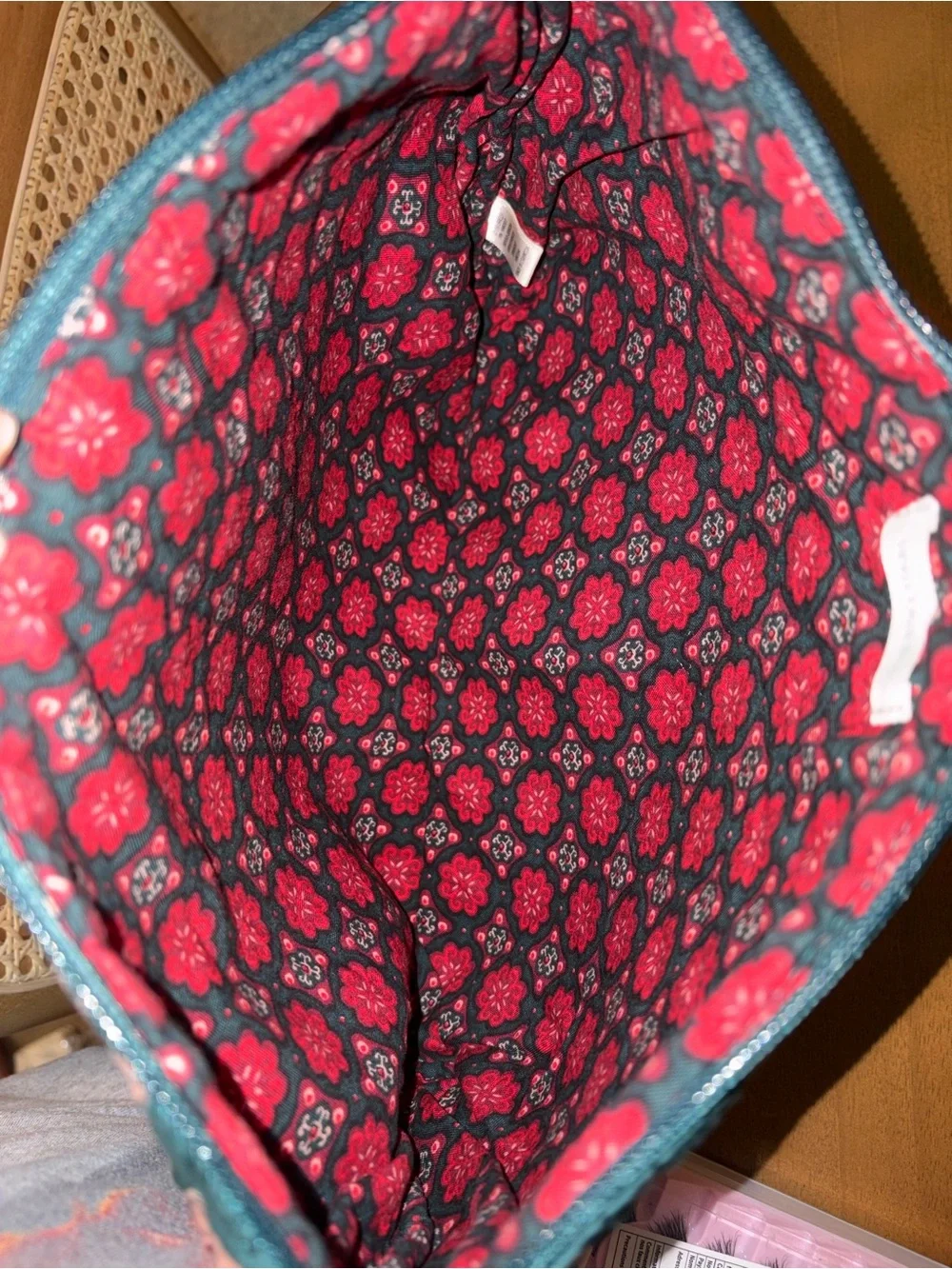 Vera Bradley Teal Quilted Cosmetic Pouch with Teddy Bear Motif